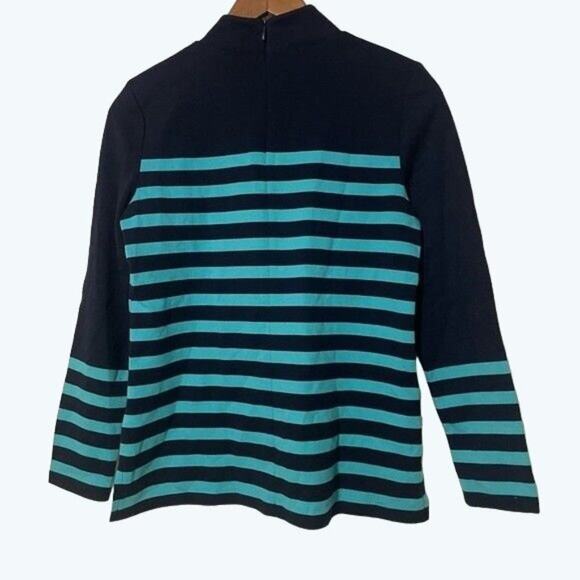 Talbots · Small Petite · Striped Mock Neck Knit Top · Blue Two Tone - Picture 3 of 10